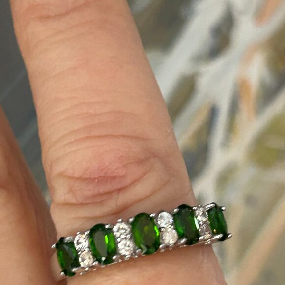Russian Diopside and Zircon Sterling Silver Ring SZ 9 - Picture 3 of 4